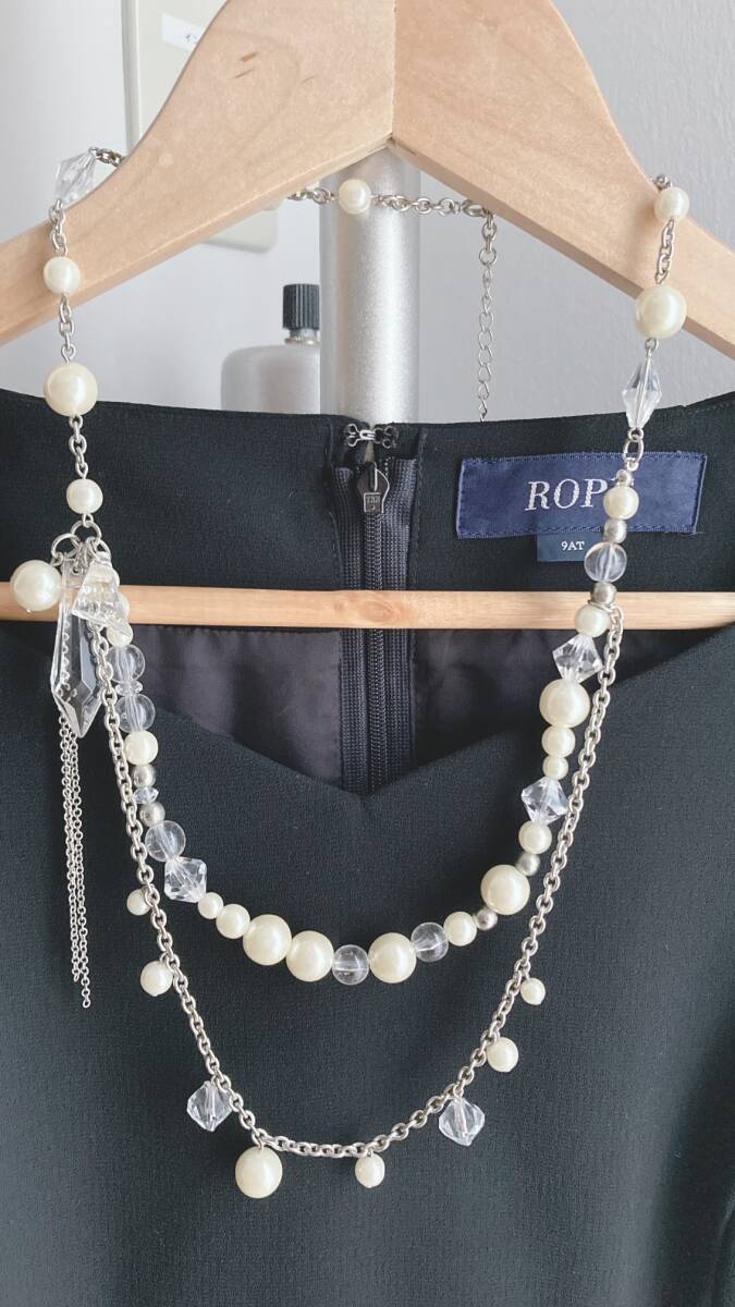 ネックレス ロング ダブル パール クリスタル シルバー フリンジ バブル調☆Vintage jewelry accessories japan k0661拍卖