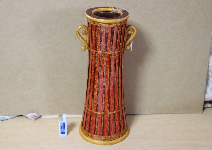 再■ み-183 花瓶 未使用保管品 品番:13-106 竹細工 手づくり トップバンブー 古いお品 ※約寸:最大)高29.6直径9胴径10底径12cm重740g拍卖