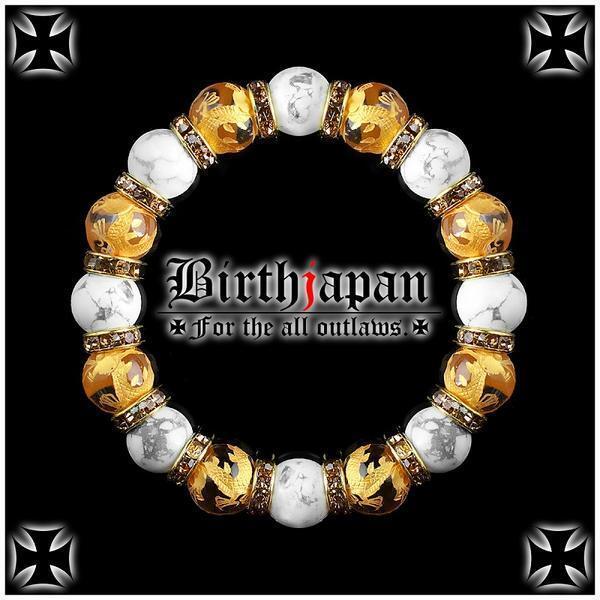 12mm/ロンデル×金龍水晶/ハウライト数珠ブレスレット/ヤクザ拍卖