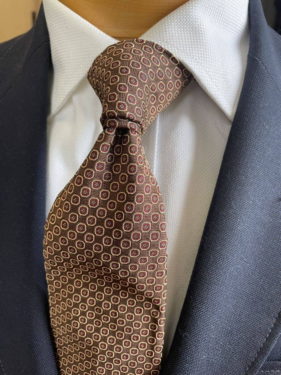 【美品】ラルフローレン パターン柄高級シルクネクタイ ブラウン 大剣約10cm ヴィンテージ 日本製 田中栄光堂拍卖