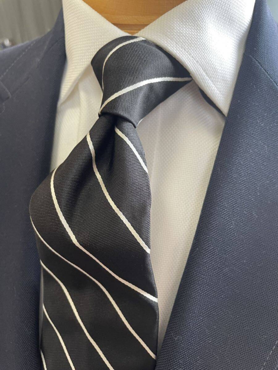 【美品】ラルフローレン ブラック×ホワイトレジメンタルネクタイ 大剣約 ストライプ柄 日本製 田中栄光堂 ヴィンテージ 黒拍卖