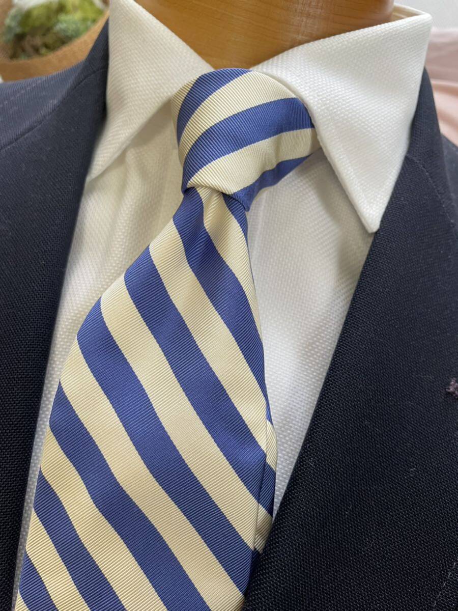 【未使用】ラルフローレンレジメンタル柄 ネクタイ ホワイト×スカイブルー 大剣約9.5cm コットン混 アメリカントラッド定番 日本製拍卖