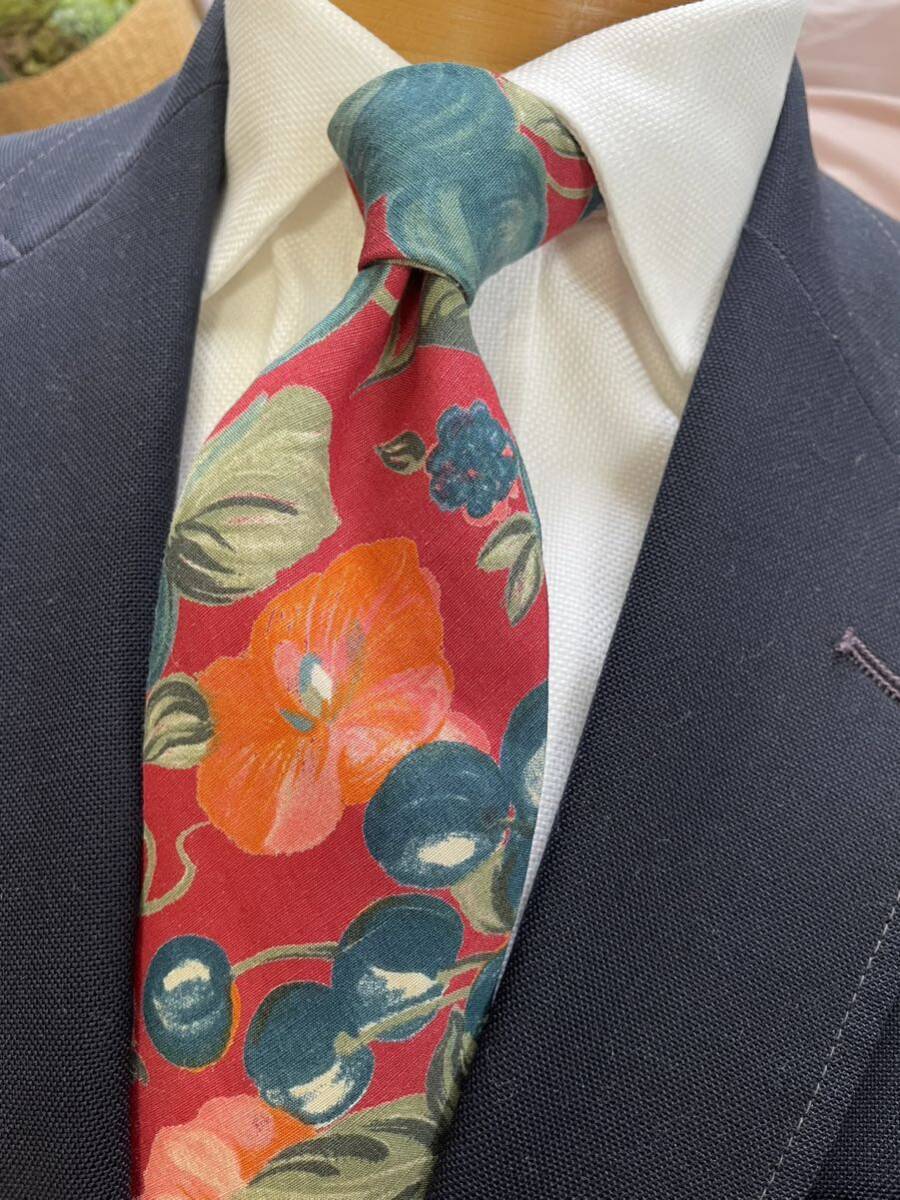 【美品】バナナリパブリック USA製ネクタイ ハワイアン コットン100% フルーツボタニカル柄 大剣約9.5cm拍卖