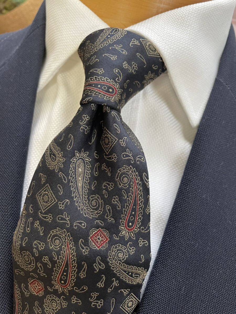 【美品】アムウェイ ペイズリー柄ネクタイ大剣約9cmネイビー 高級シルク STEFANO RICCI拍卖