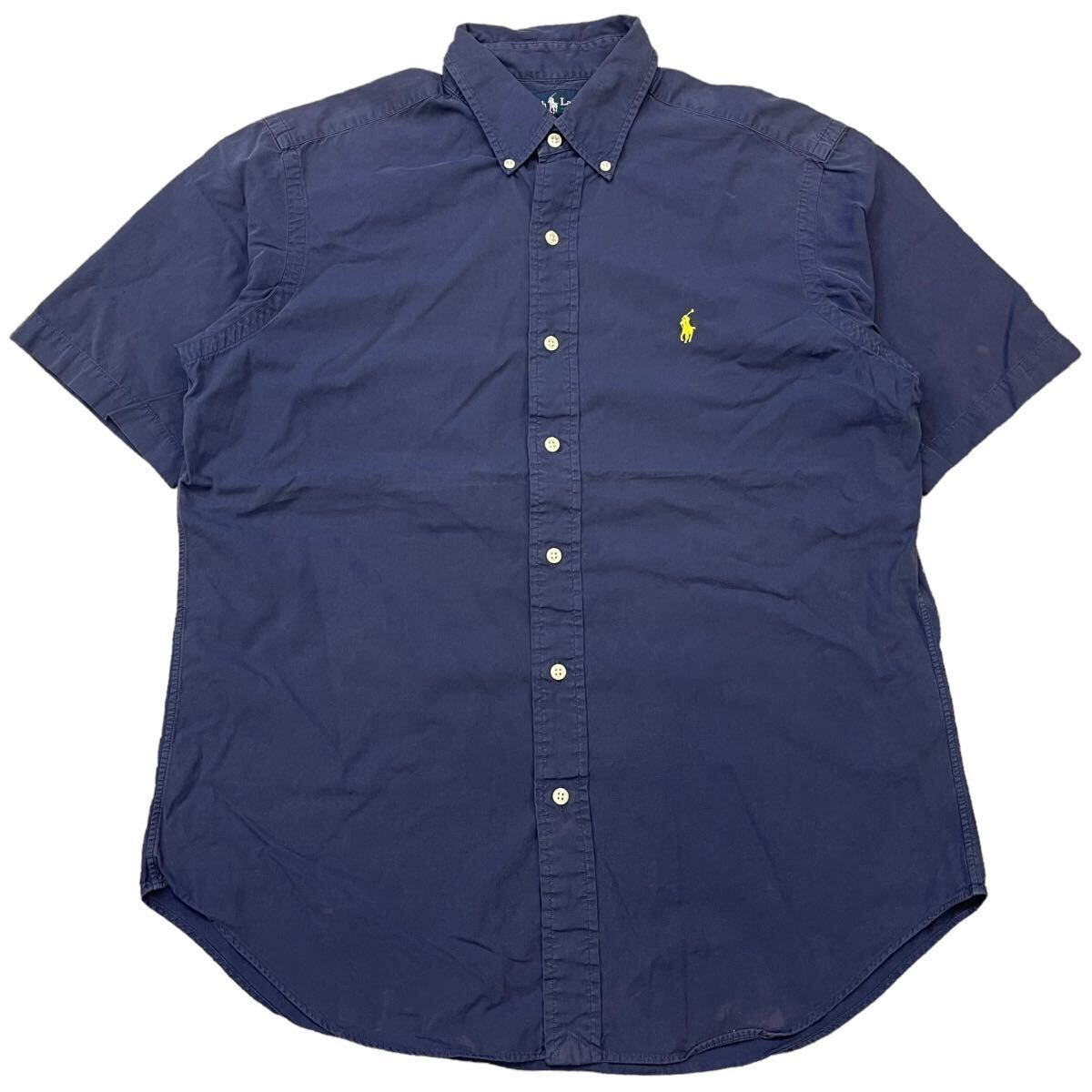 90s Ralph Lauren 半袖 シャツ M ネイビー ボタンダウン ワンポイント 刺繍 ロゴ Polo ポロ ラルフローレン ヴィンテージ拍卖