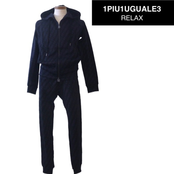 【SALE】1PIU1UGUALE3 RELAX ウノピゥウノウグァーレトレ リラックス ジャガードパーカー上下セット Lサイズ 066-紺系拍卖