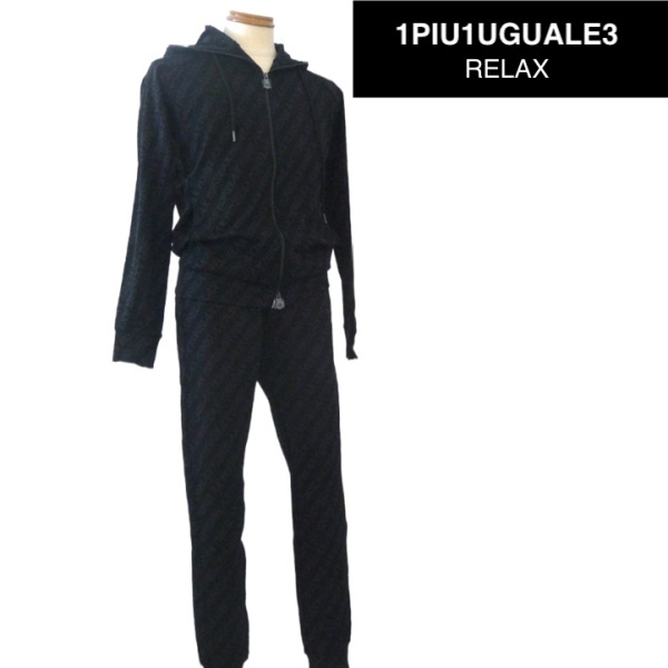 【SALE】1PIU1UGUALE3 RELAX ウノピゥウノウグァーレトレ リラックス ジャガードパーカー上下セット XLサイズ 066-黒系拍卖