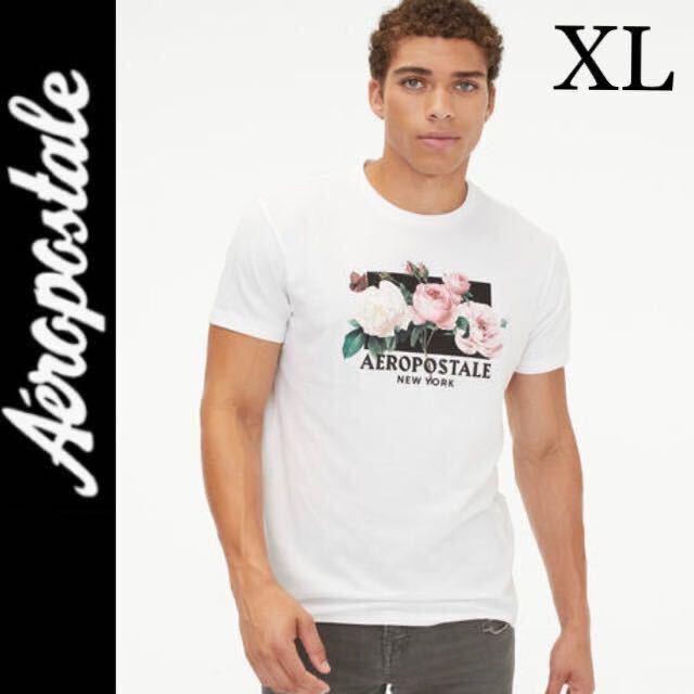 新品タグ付き☆AEROPOSTALE フラワーロゴ半袖Tシャツ XL 白 ホワイト エアロポステール拍卖
