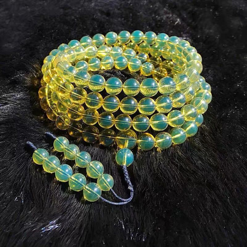 数珠 ブレスレット アンバー ブルー 合成琥珀 美術品 小物ファッション 男女兼用 8mm アクセサリー 幸運 レディース メンズ お守 ラッキー拍卖