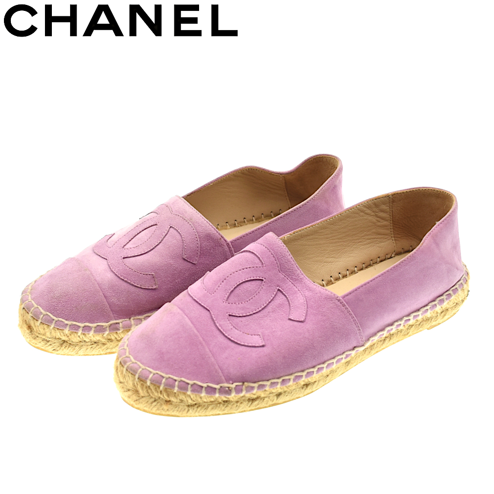【A02508】CHANEL シャネル エスパドリーユ ココマーク G29762 スエード 靴 スニーカー スリッポン 36 パープル拍卖