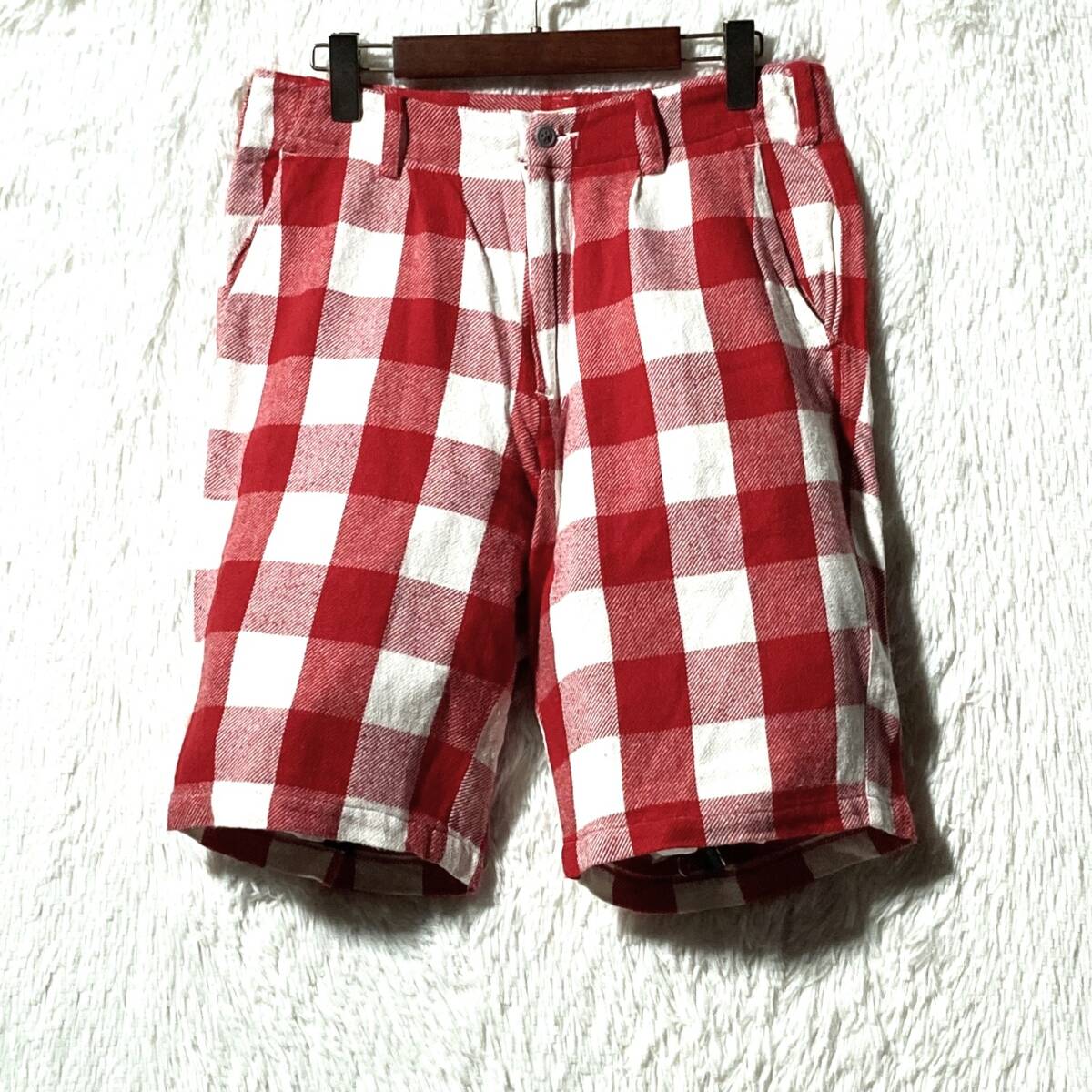 ELECTRIC COTTAGE×GOOD ENOUGH★90's 入手困難★ブロックチェック ネル ショートパンツ ショーツ ハーフ 赤 M エレクトリックコテージ Y2K拍卖