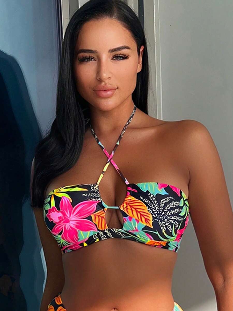 レディース 水着 トップス 熱帯風景プリント ホルタービキニトップ拍卖