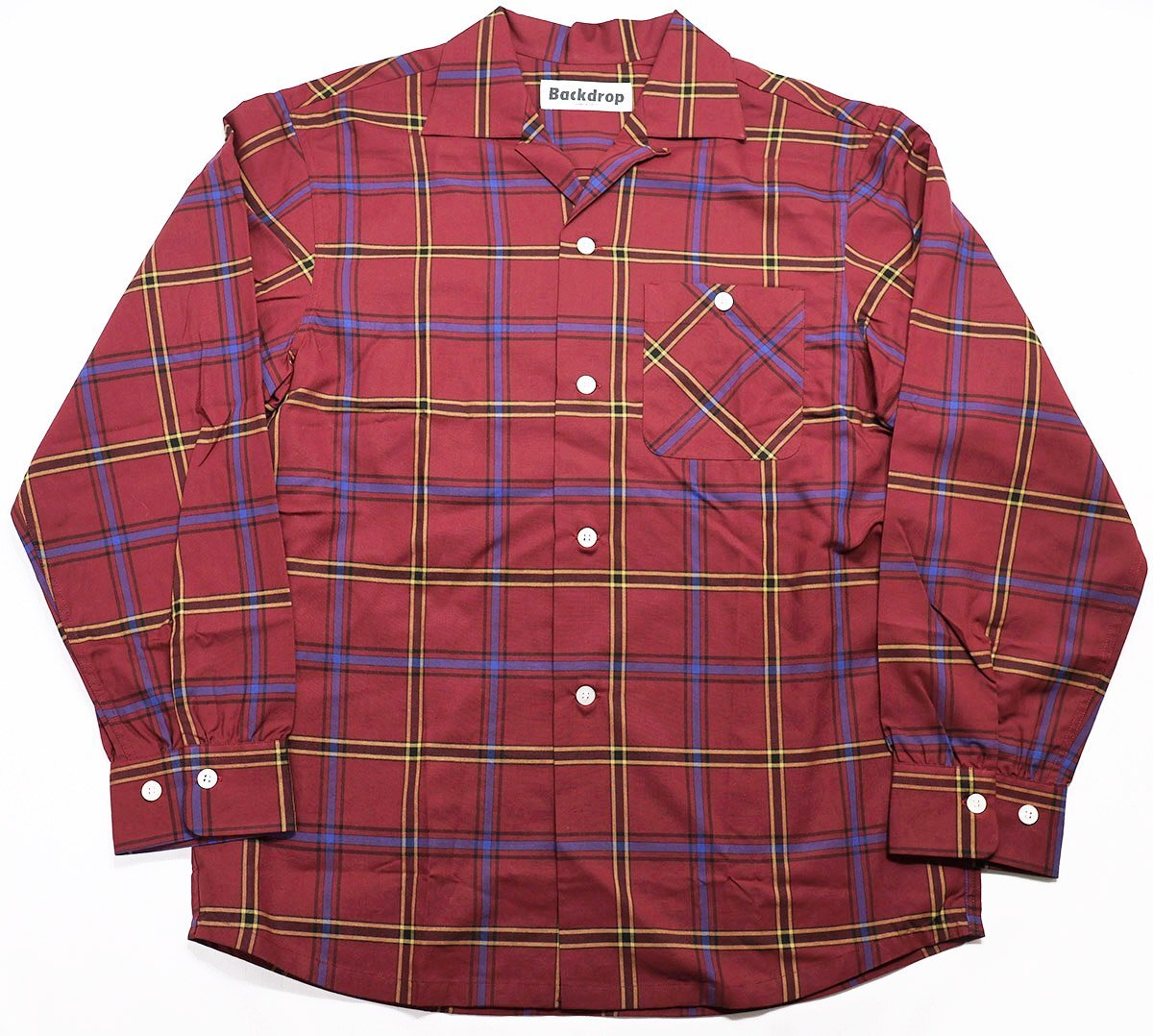Backdrop (バックドロップ) L/S RAYON CHECK SHIRT / レーヨン オープンカラーシャツ 美品 マルーン size M拍卖