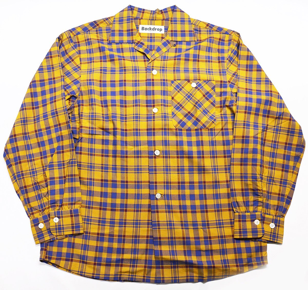 Backdrop (バックドロップ) L/S RAYON CHECK SHIRT / レーヨン オープンカラーシャツ 美品 イエロー size M拍卖