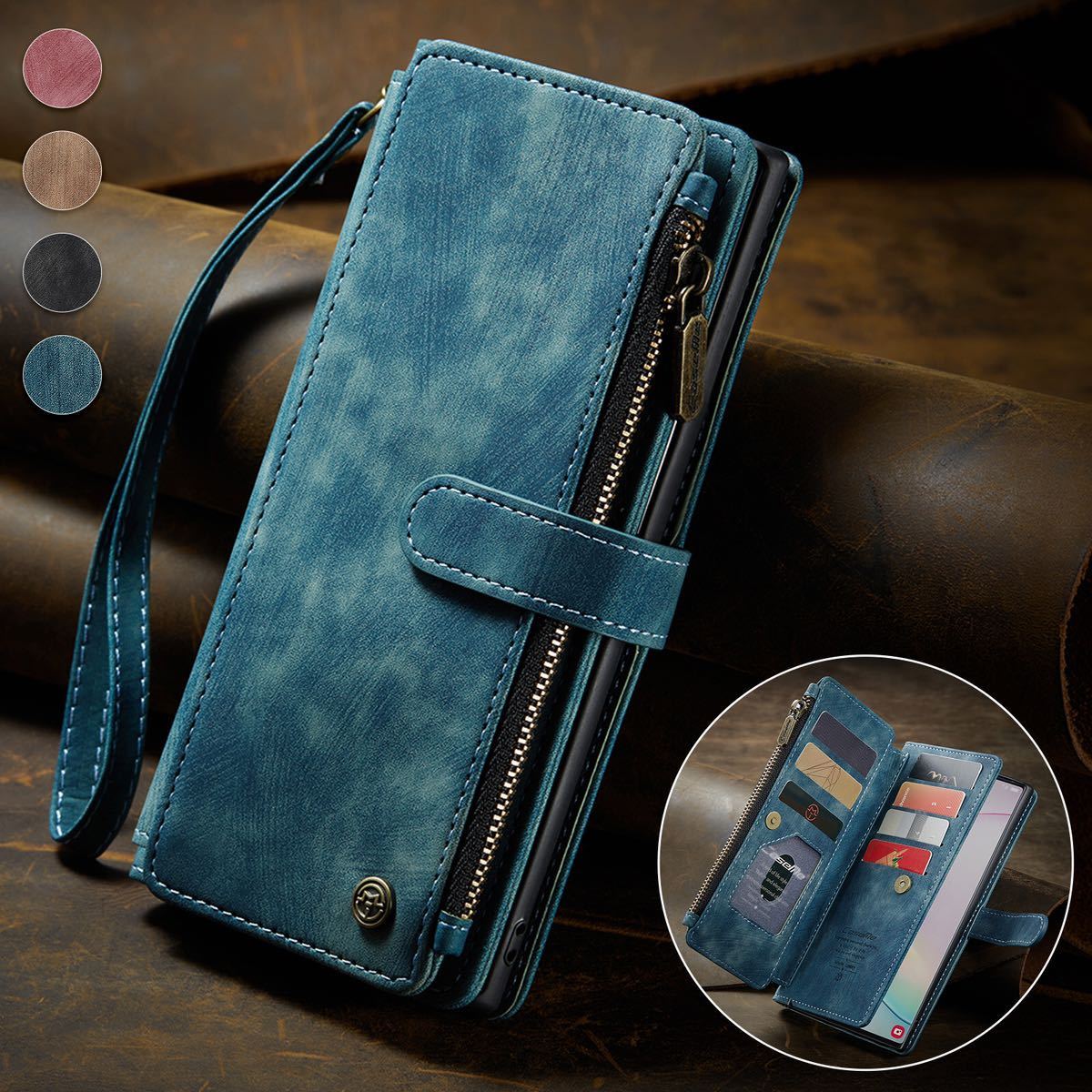 galaxy note10+ ケース ギャラクシーノート10+ レザーケース SC-01M/SCV45 お財布付き 手帳型 カード収納 ブルー拍卖