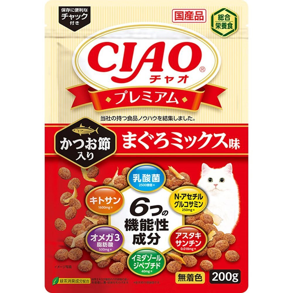(まとめ買い)いなばペットフード CIAO プレミアム かつお節入り まぐろミックス味 200g 猫用フード 〔×12〕拍卖