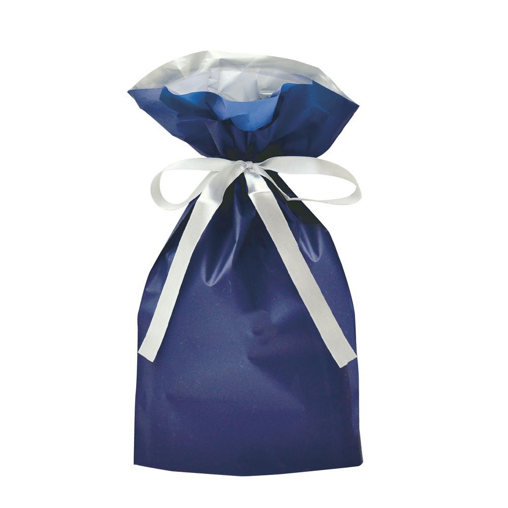 (まとめ買い)ササガワ ギフトバッグ 梨地 リボン付 ネイビー 170×280+マチ80mm 50枚入 50-3360〔×3〕拍卖