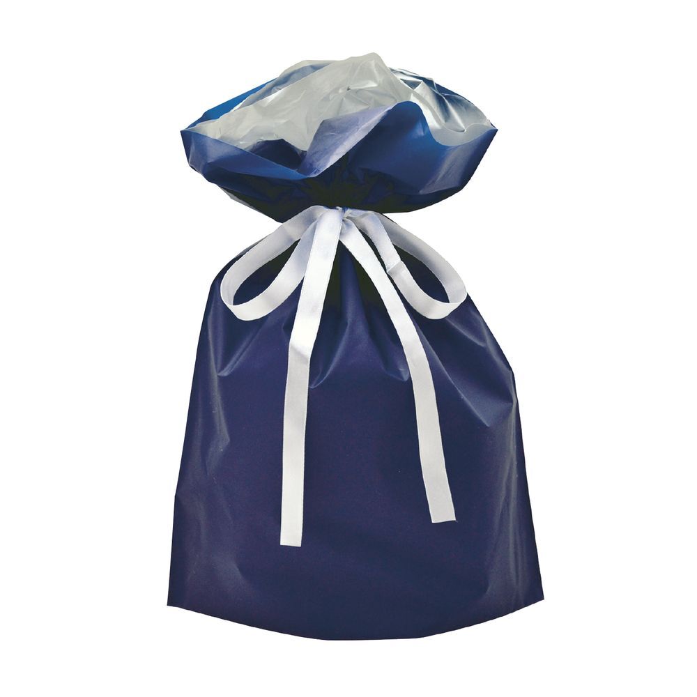 (まとめ買い)ササガワ ギフトバッグ 梨地 リボン付 ネイビー 240×360+マチ120mm 1枚入 50-4460〔×5〕拍卖