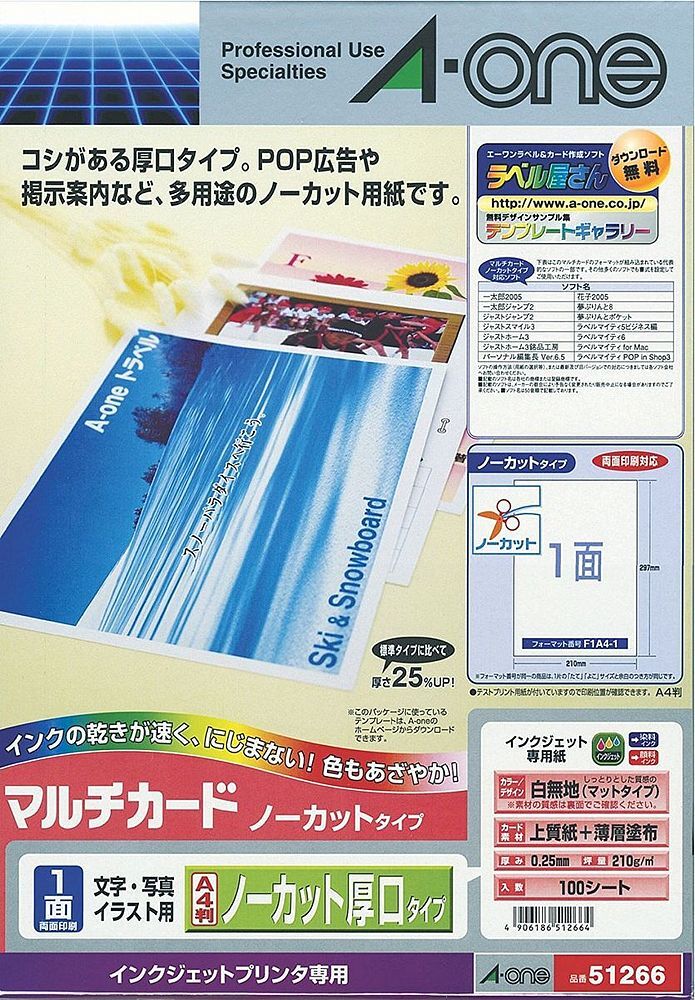(まとめ買い)エーワン マルチカード 厚口 ノーカット 100枚 51266 〔×3〕拍卖
