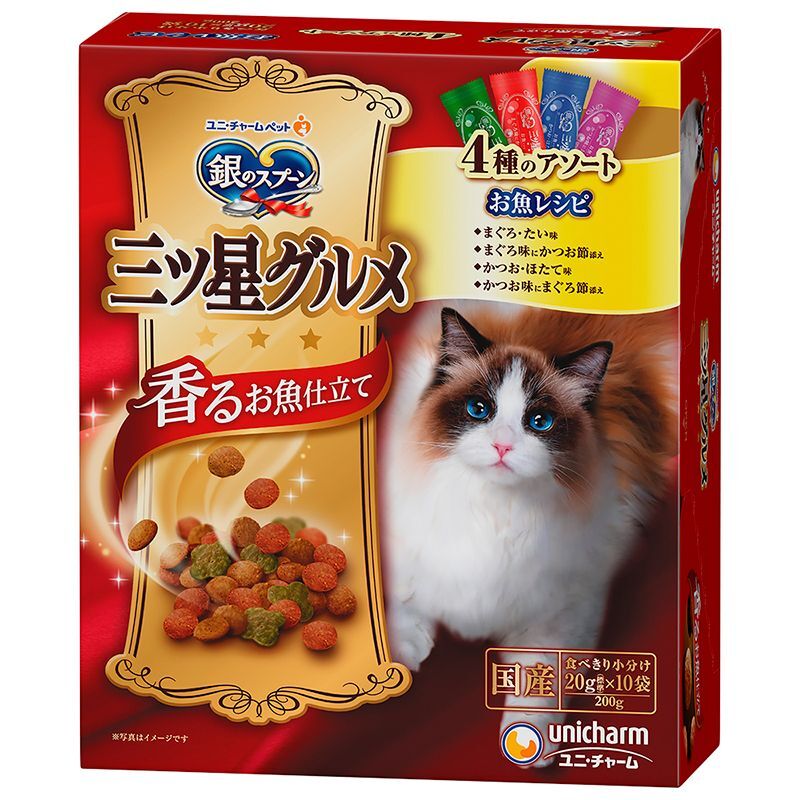 (まとめ買い)ユニ・チャーム 銀のスプーン 三ツ星グルメ 香るお魚仕立て 4種の味わいアソート お魚レシピ 200g 〔×7〕拍卖