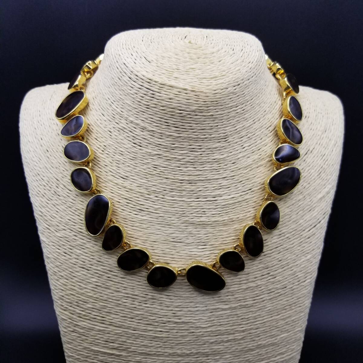 Anne Klein AK刻印 マーブルブラウン ガラス マルチシェイプ ヴィンテージ ネックレス ペンダント カジュアルからエレガントまで Y18-B拍卖