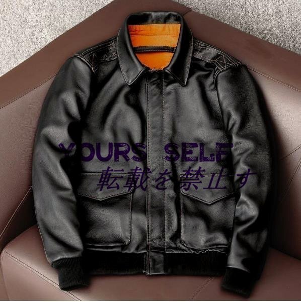 高品質 A-2復刻 カウハイド シングル 革ジャン オートバイ/ライダース/レザー/フライトジャケット ブラック拍卖