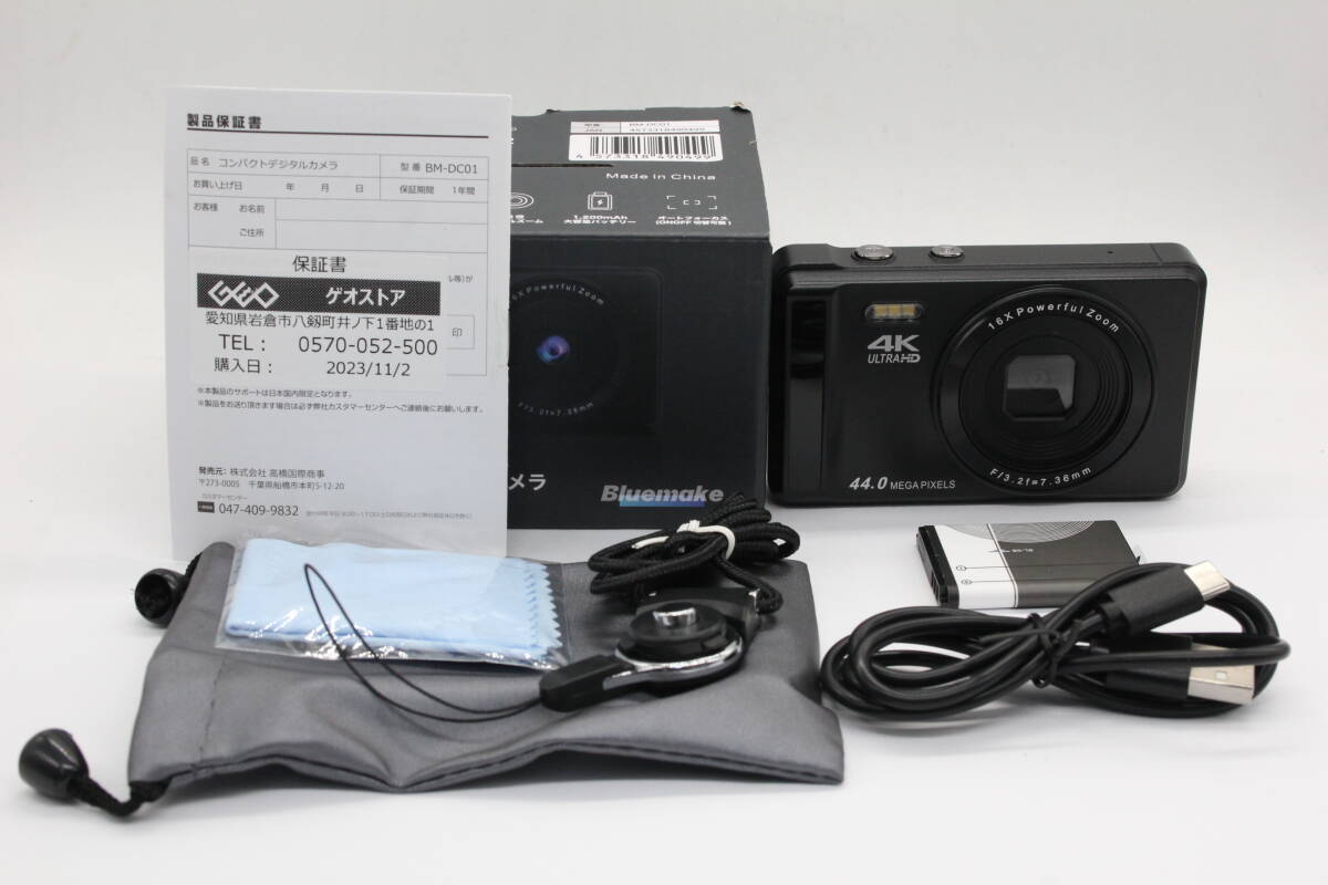 【美品 返品保証】 【元箱付き】Bluemake 4K UltraHD 16x Powerful Zoom バッテリー付き 付属品多数 コンパクトデジタルカメラ v4738拍卖
