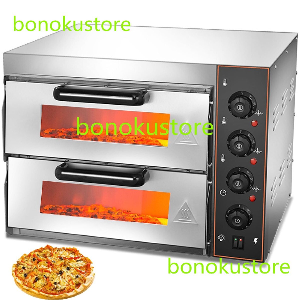 二層電気ピザオーブン 3000ワット商業ピザオーブン 16インチピザストーンとタイマー 40L容量の多目的トースターベイクブロイラー拍卖