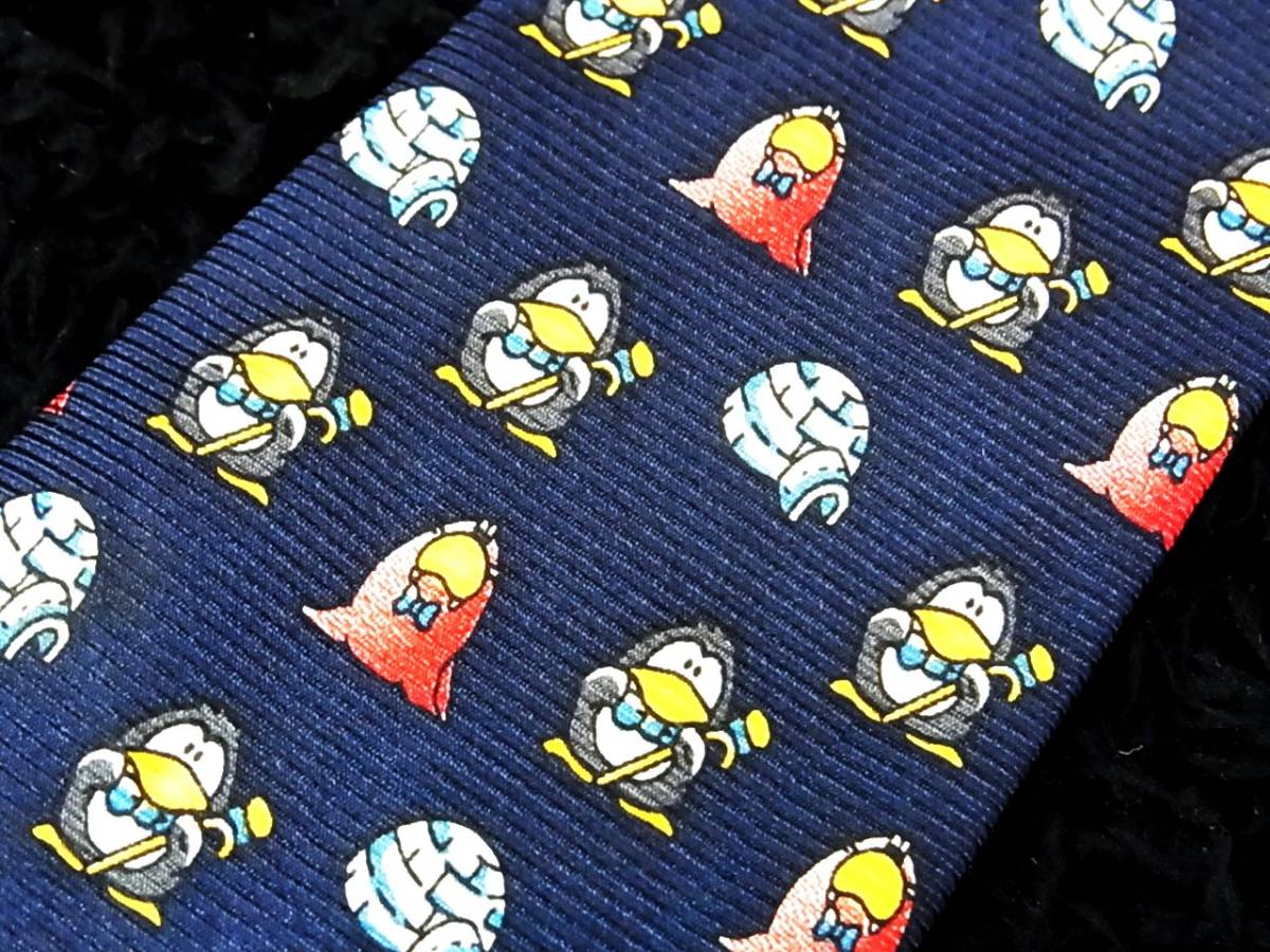 ☆♪★LA2227新品【かまくら・ペンギン・冬】シルク100%♪ネクタイ★拍卖