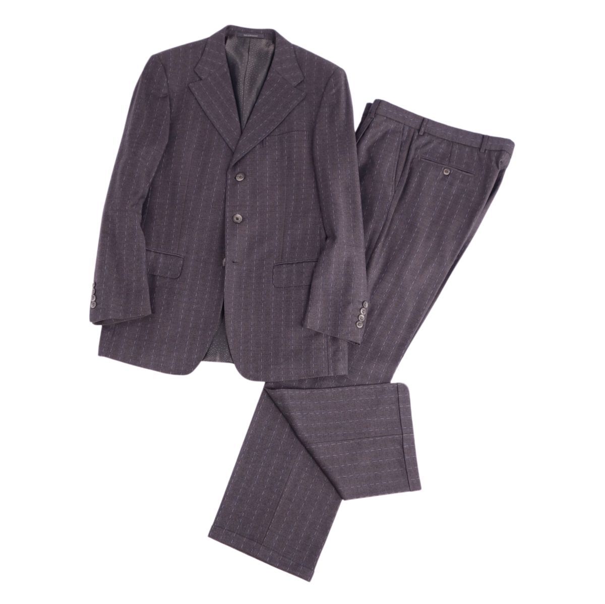 美品 ヴェルサーチ VERSACE セットアップ スーツ ジャケット パンツ ストライプ ウール メンズ 48R チャコールグレー cg12mo-rm04c14059拍卖