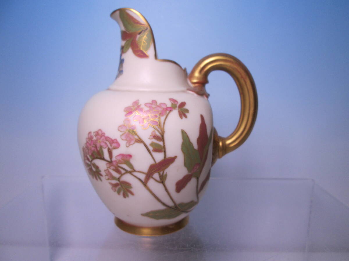 ☆西洋アンティーク・ROYAL WORCESTER ロイヤルウースター 金彩 花文 ミルクピッチャー 箱無拍卖