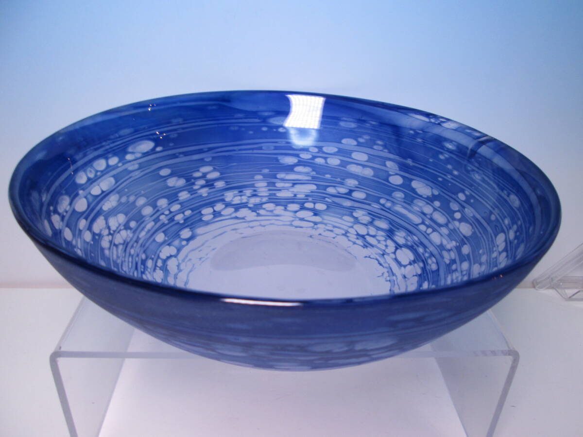 ☆現代硝子工芸作家 松原幸子 爽やかなブルーガラス盛り鉢 27,9cm B モダンアート硝子拍卖