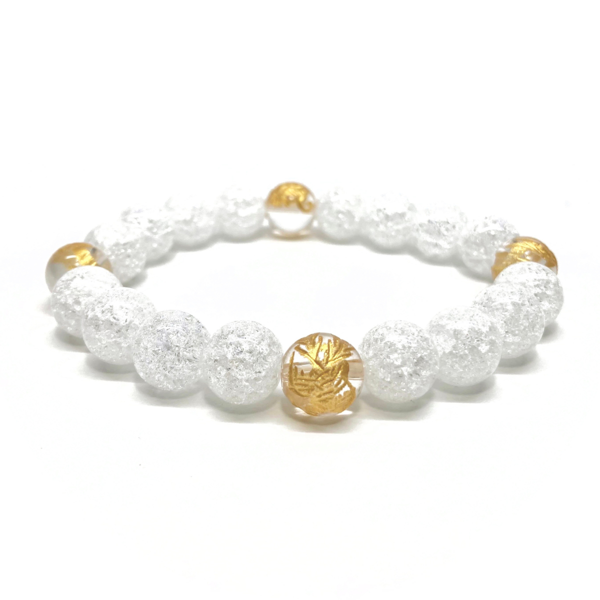 10mm 四神獣金彫水晶×クラック水晶 パワーストーン ブレスレット天然石 運気上昇 開運 金運 恋愛運 お守り 青龍 白虎 玄武 朱雀拍卖