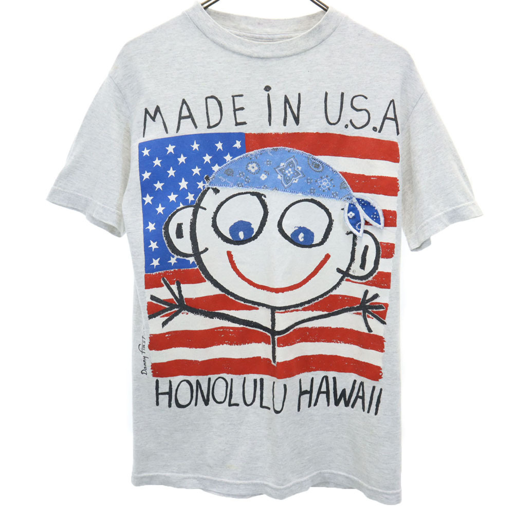 Danny First 90s USA製 オールド プリント 半袖 Tシャツ S グレー系 Danny First メンズ拍卖
