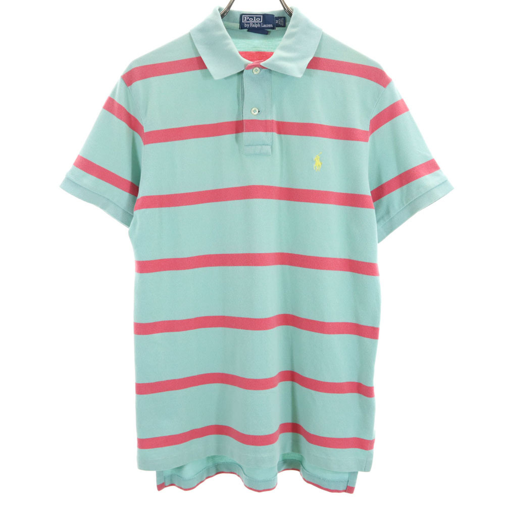 ポロバイラルフローレン ボーダー柄 半袖 ポロシャツ M グリーン系 Polo by Ralph Lauren 鹿の子 CUSTOM FIT メンズ拍卖