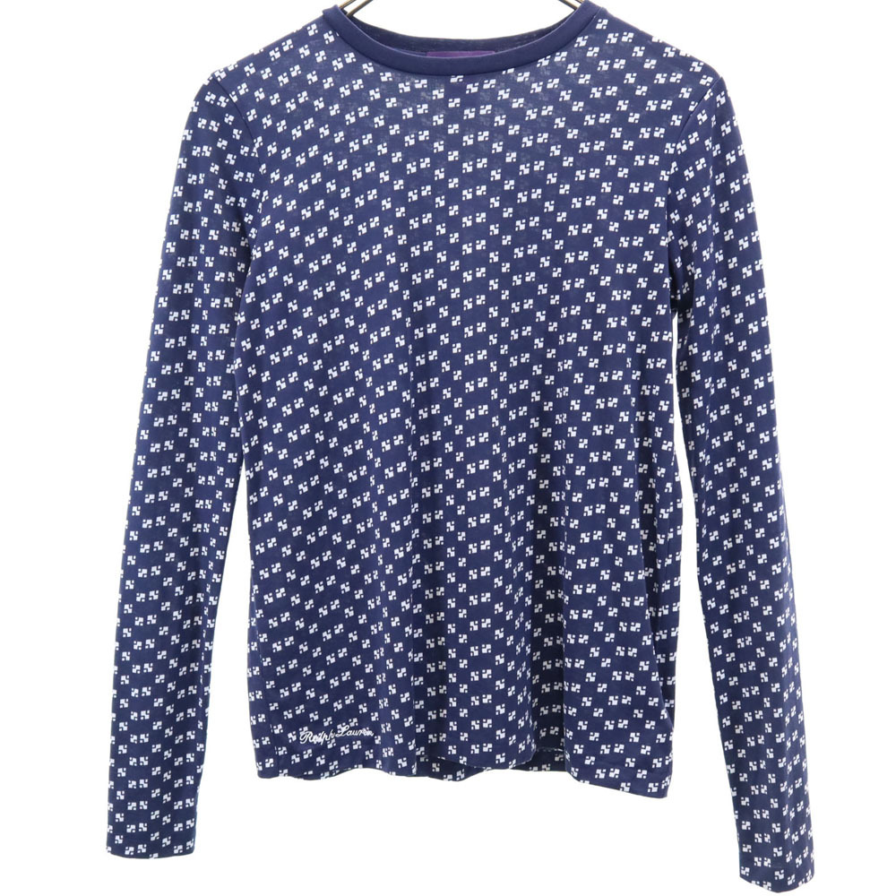 ラルフローレン 総柄 長袖 Tシャツ XS ネイビー×ホワイト RALPH LAUREN ロンT レディース拍卖