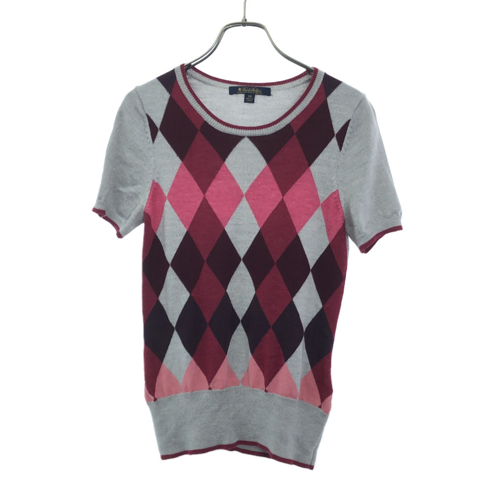 ブルックスブラザーズ ウール アーガイル柄 半袖 ニット XS グレー系 Brooks Brothers レディース拍卖