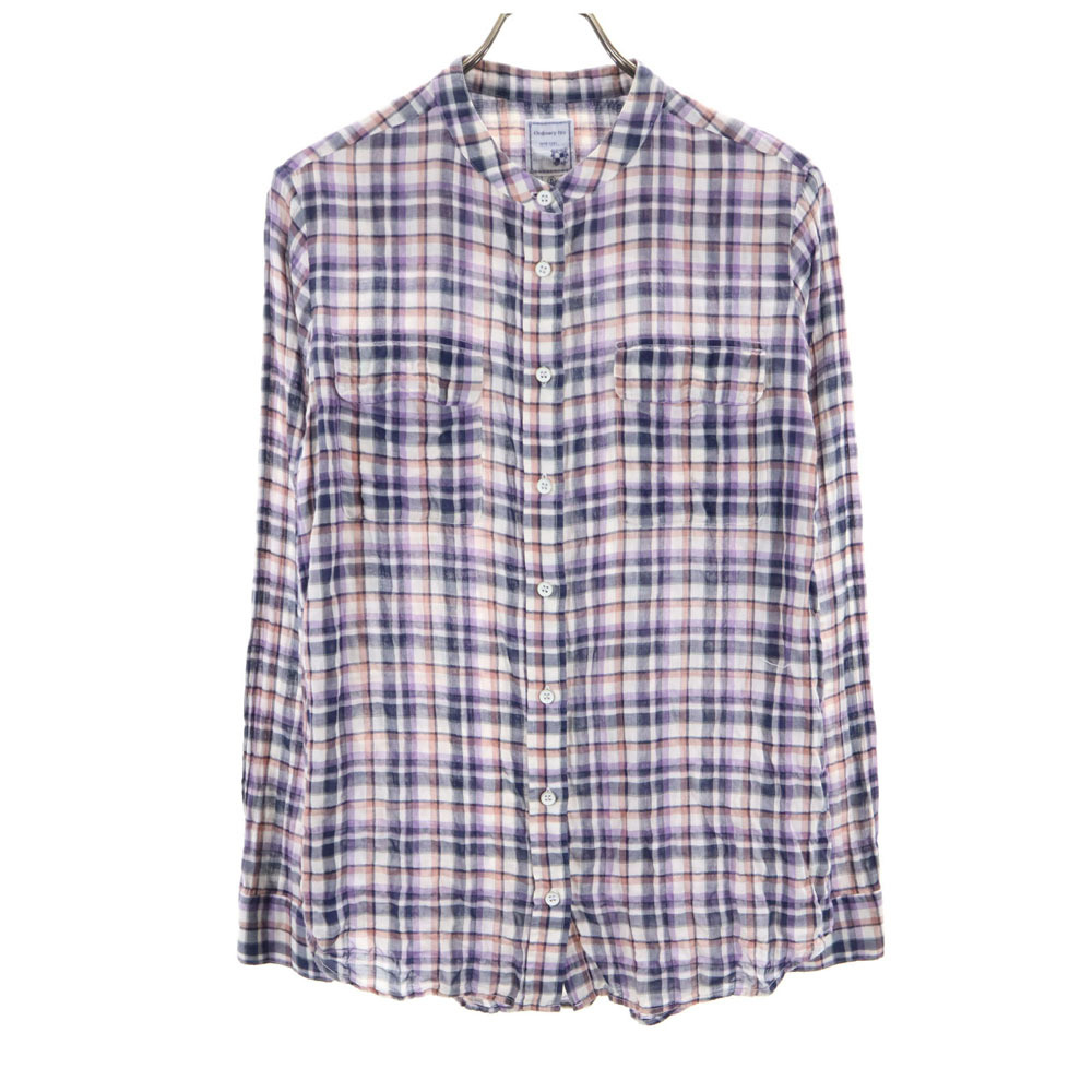 オーディナリーフィッツ チェック柄 長袖 スタンドカラー シャツ 0 パープル系 Ordinary fits レディース拍卖
