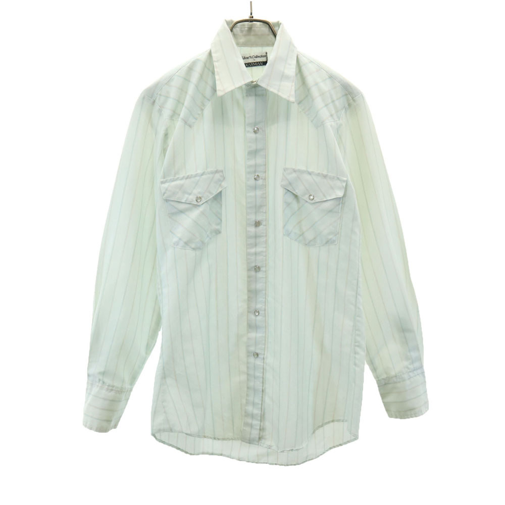 Silver Collection by KARMAN 70s ヴィンテージ ストライプ柄 長袖 ウエスタンシャツ ブルー系 Silver Collection by KARMAN メンズ拍卖