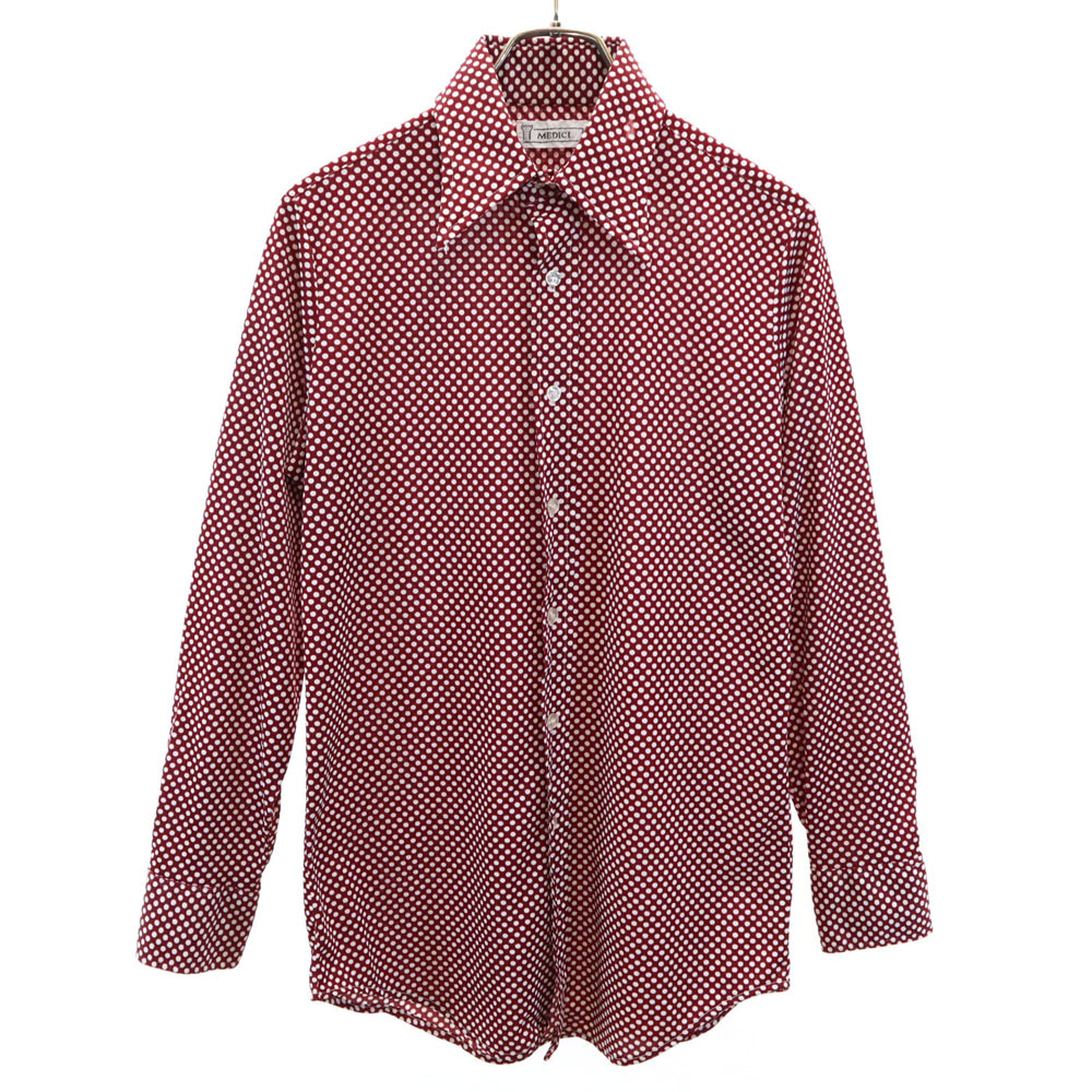 MEDICI 70s ヴィンテージ ドット柄 長袖 シャツ 15-32 レッド系 MEDICI 水玉 メンズ拍卖
