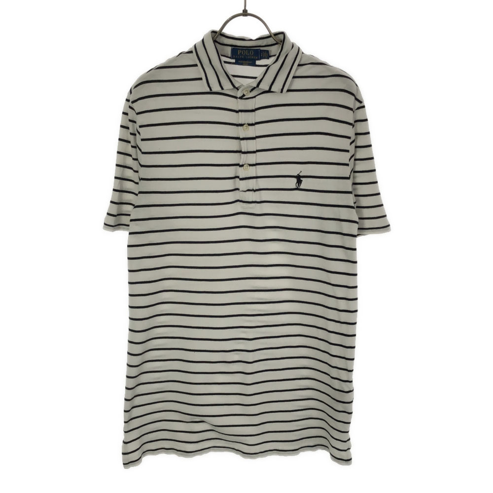 ポロラルフローレン ボーダー柄 半袖 ポロシャツ SP ホワイト×ブラック POLO RALPH LAUREN 鹿の子地 メンズ拍卖