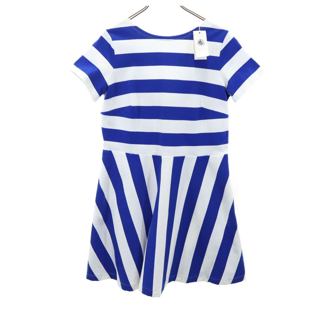 未使用 プチバトー 総柄 半袖 ワンピース L ホワイト系 PETIT BATEAU バックジップ タグ付き レディース拍卖