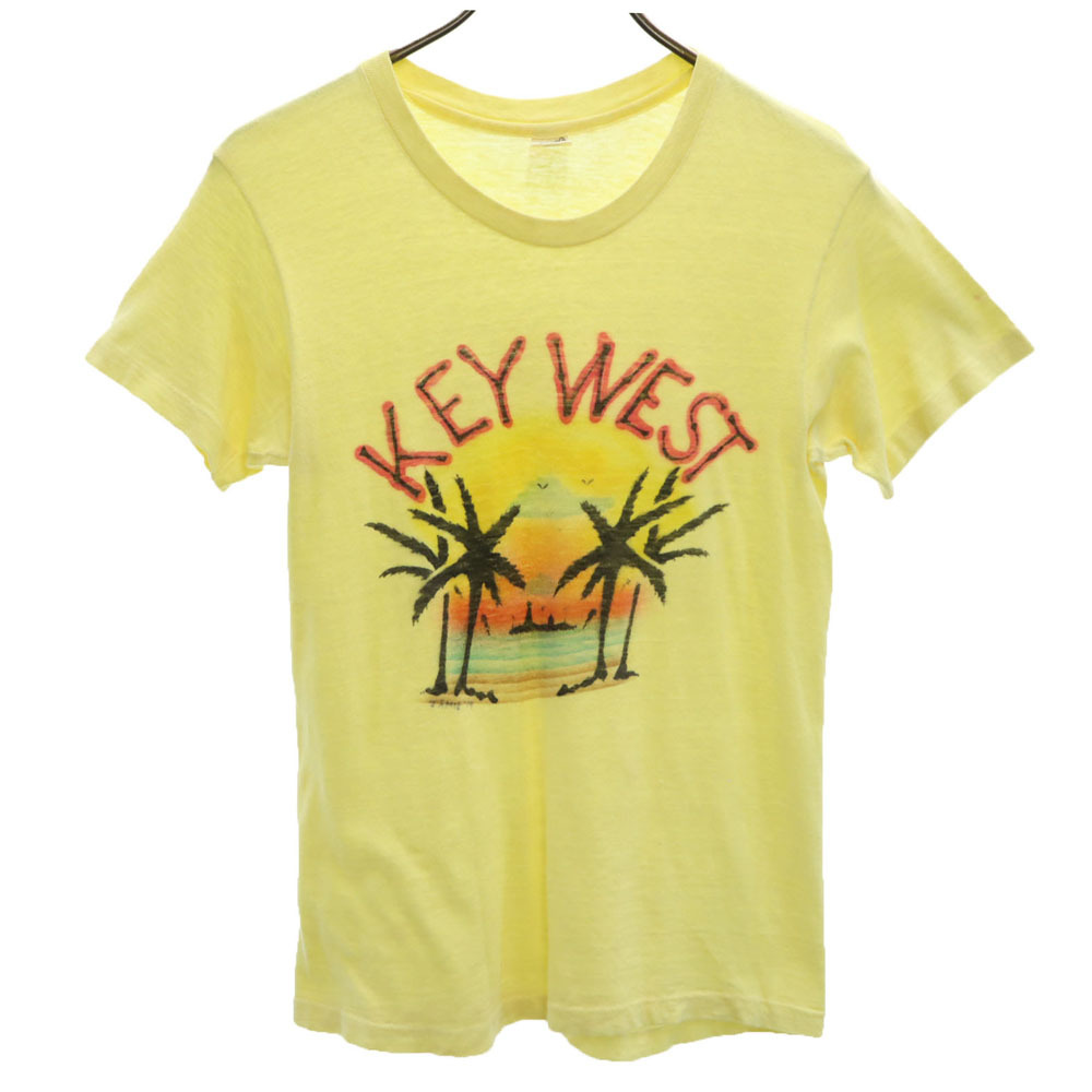 ヘインズ 70s USA製 オレンジタグ ヴィンテージ プリント 半袖 Tシャツ S 34-36 イエロー Hanes メンズ拍卖