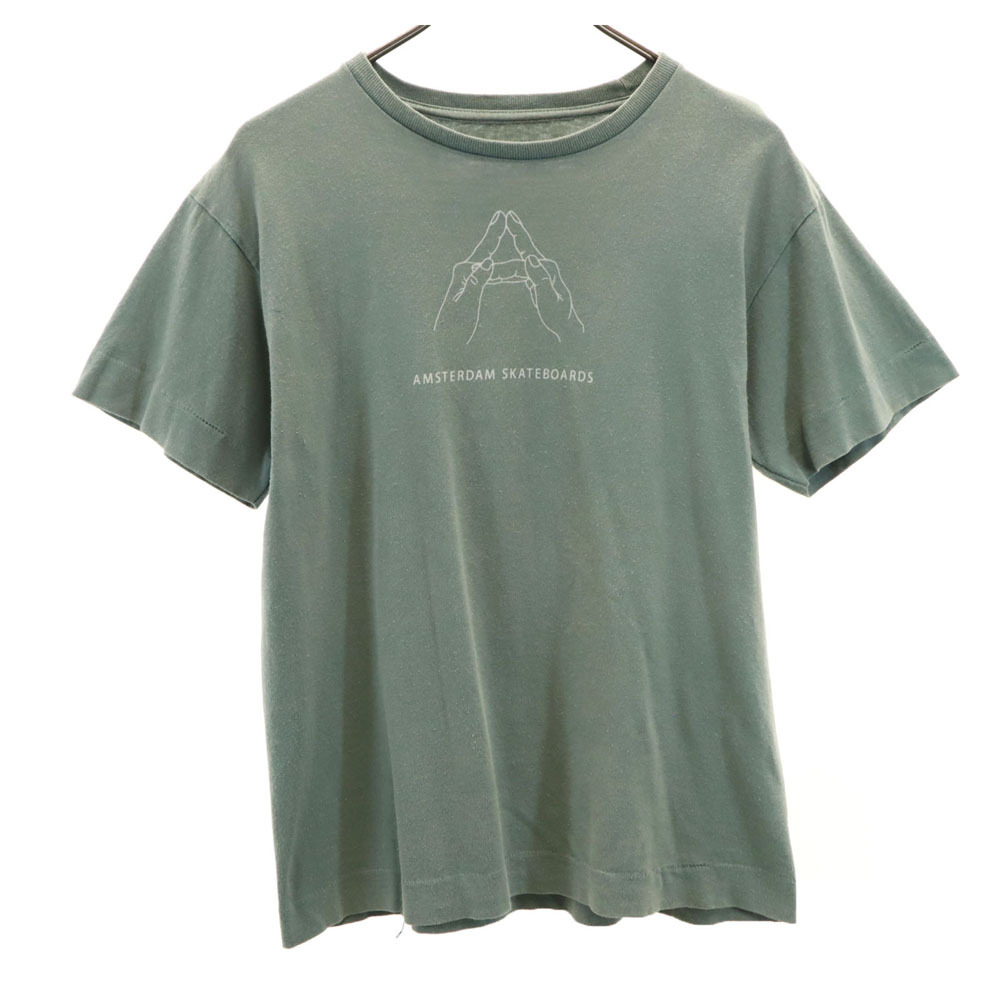 ネセサリーオアアンネセサリー 日本製 プリント 半袖 Tシャツ L グリーン NECESSARY or UNNECESSARY メンズ拍卖