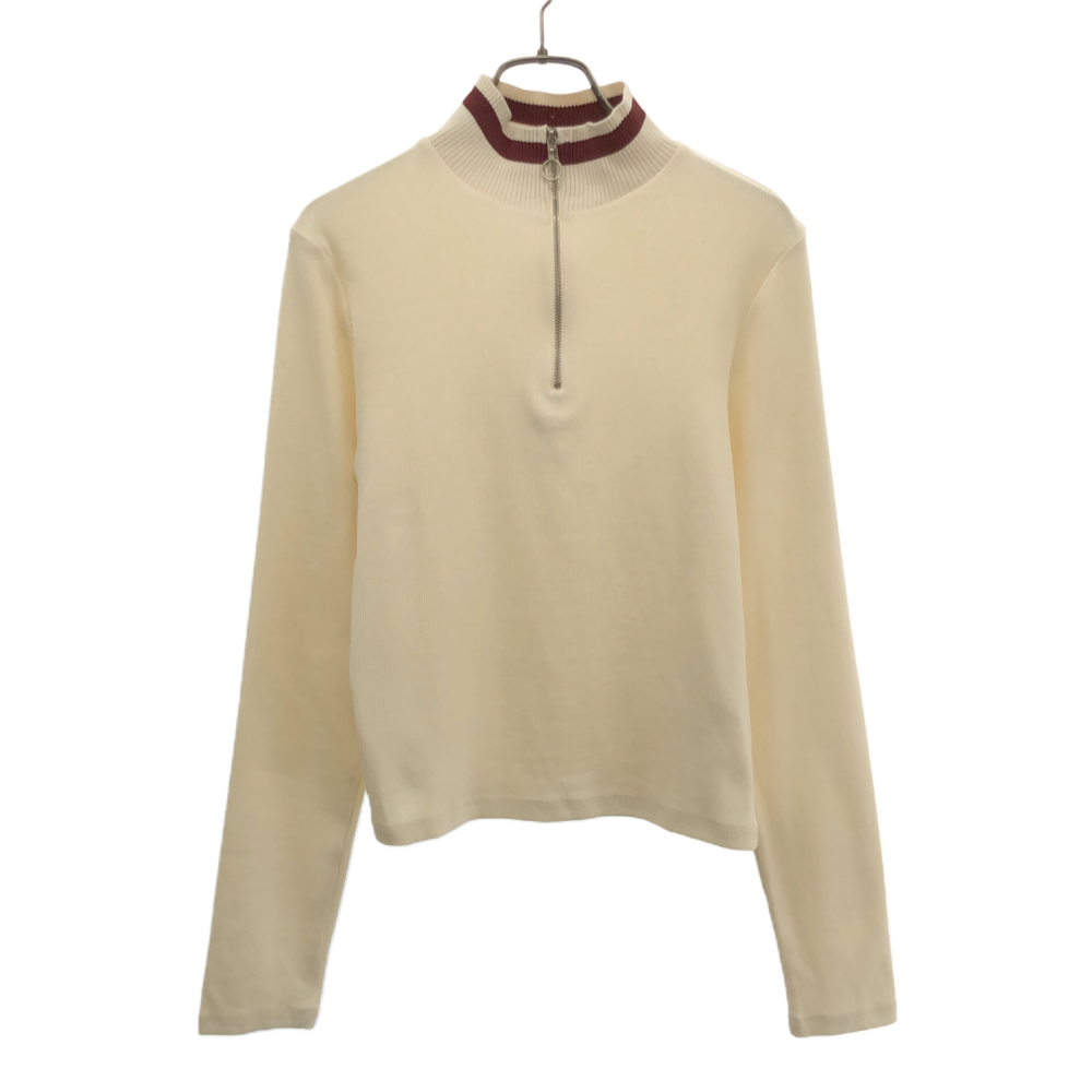 ザラ 未使用 長袖 リブニット ハーフジップ カットソー L オフホワイト ZARA タグ付き レディース拍卖