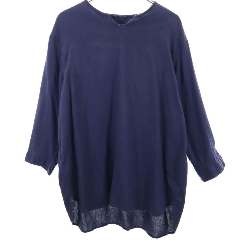 ナノユニバース リネンブレンド 長袖 シャツ L ネイビー nano universe プルオーバー レディース拍卖