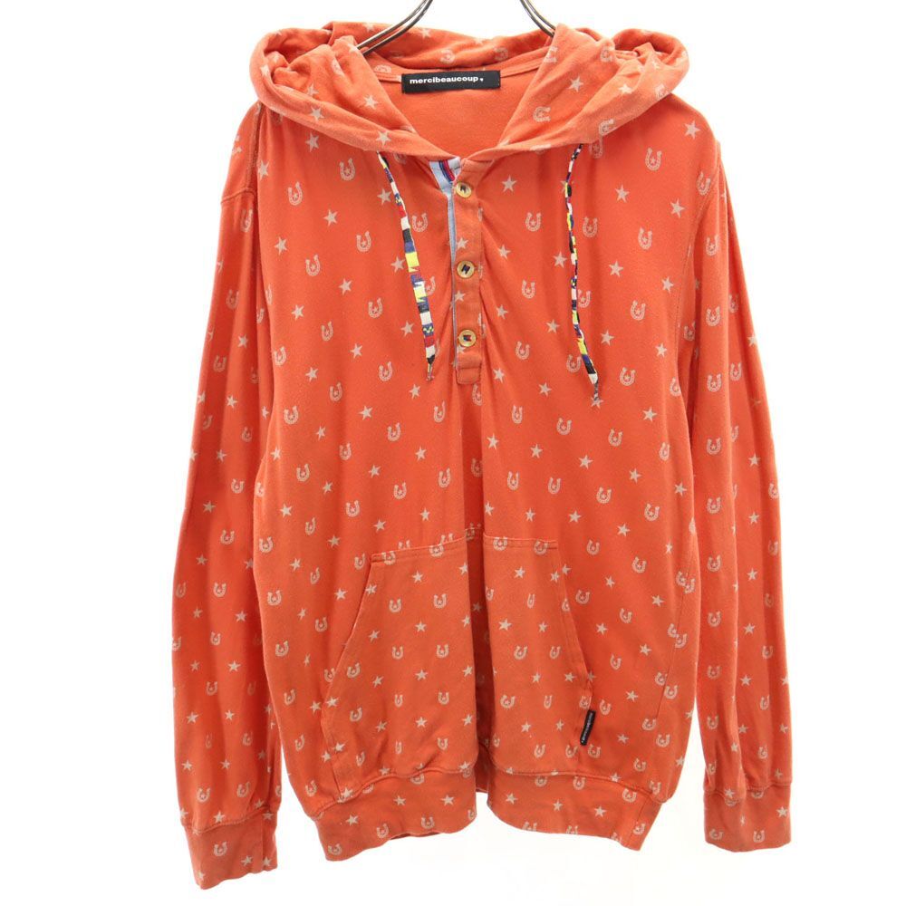 メルシーボークー 総柄 長袖 パーカー 3 オレンジ系 mercibeaucoup. フロントボタン レディース拍卖