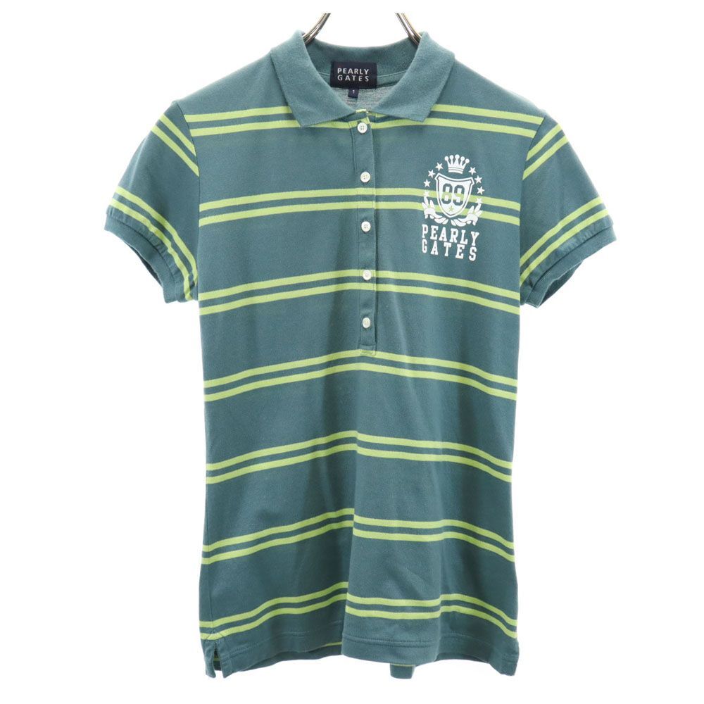 パーリーゲイツ ボーダー 半袖 ポロシャツ 1 グリーン系 PEARLY GATES 鹿の子 レディース拍卖