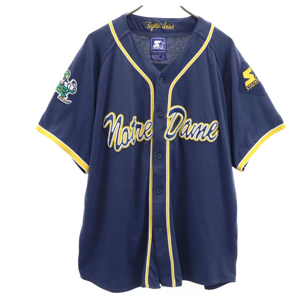 スターター 90s オールド ノートルダム カレッジ 半袖 ファイティング アイリッシュ ゲーム シャツ L ネイビー STARTER NCAA メンズ拍卖