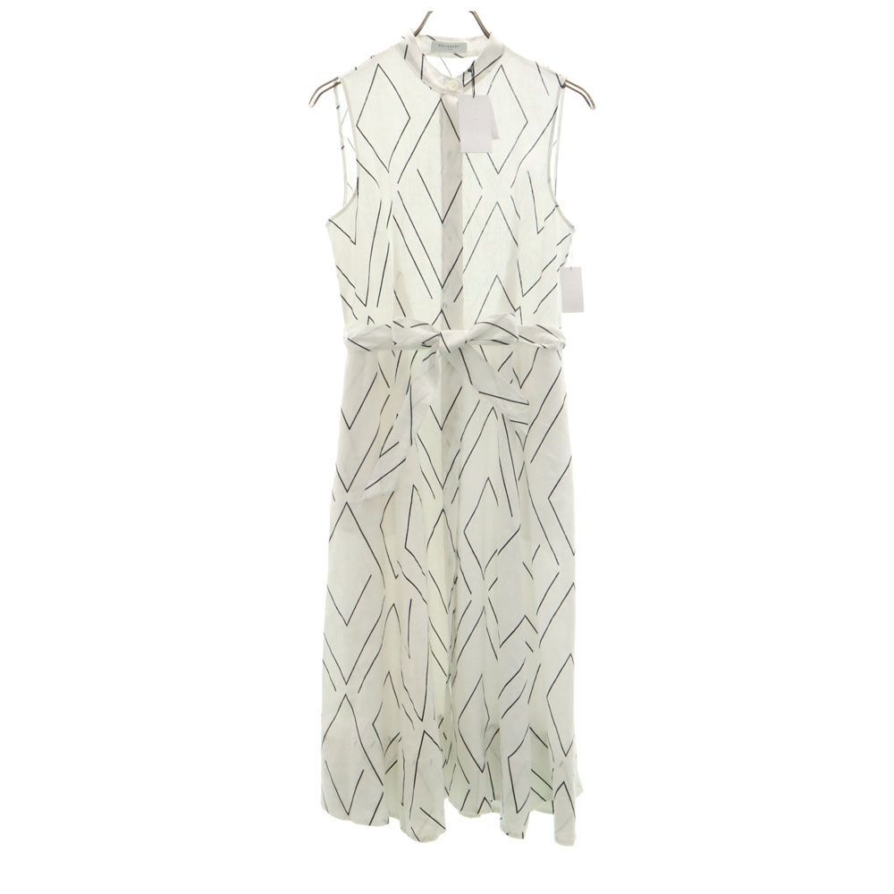 未使用 エキプモン リネン100% 総柄 ノースリーブ フレア ロングワンピース 2 白系 EQUIPMENT レディース拍卖